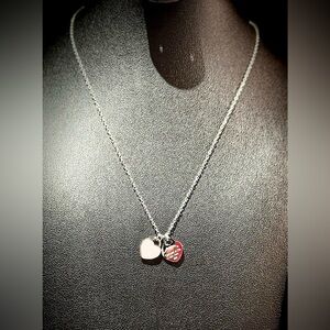 Silver and Pink Heart Pendant Necklace